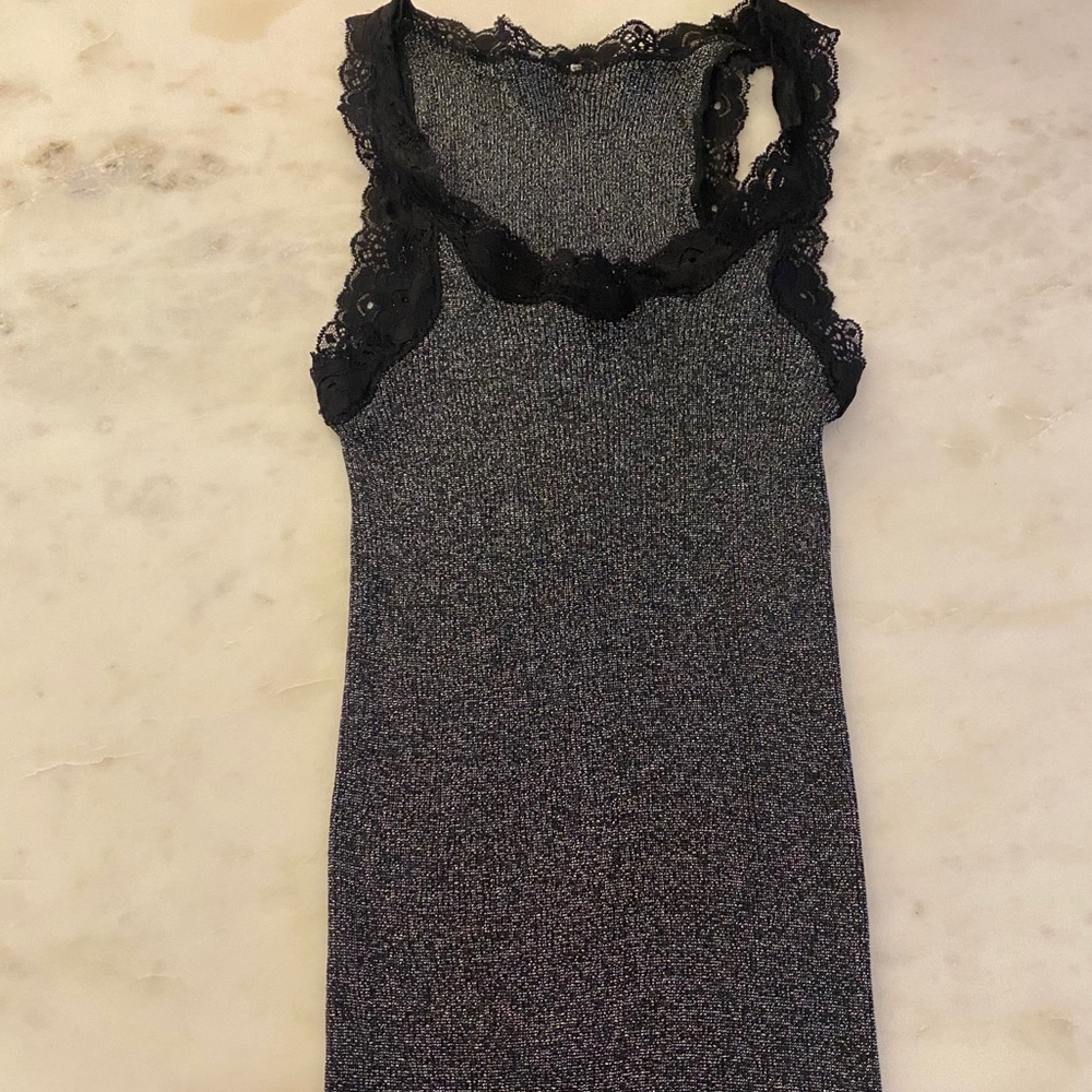 Zara Women Scoop Neck Glitter Tank Top